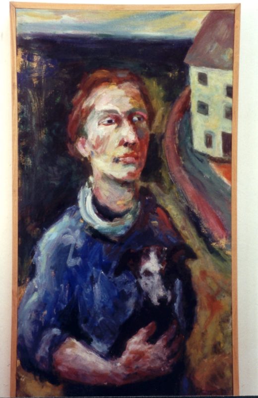 Painting - Figure with her dog in front of The Ship Inn , Porthleven .